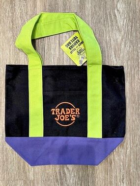 Trader Joe's Trick-or-Treat Mini Canvas Tote Bag Black & Green